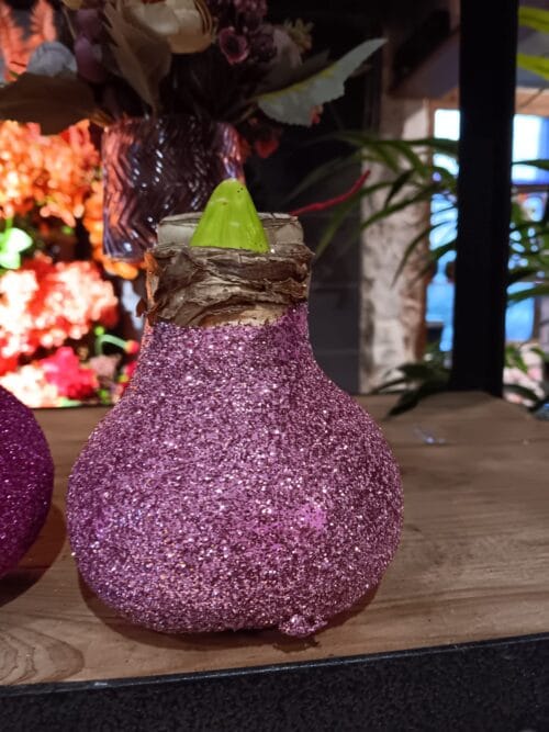 Amaryllis bol wax licht roze glitter